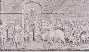Le grand sacrifice des Romains en entreprenant une guerre, gravé par R. Young, de 